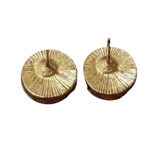 MONET 90S VINTAGE GOLDTONED & RED ENAMEL BUTTON STYLE EARRINGS - Picture 3 of 4